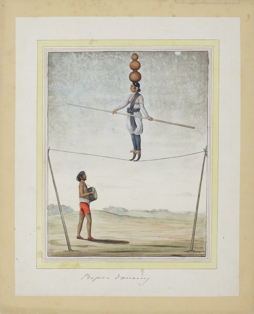 Acrobata su una fune, tamburino sotto, c.1820 da Indian School