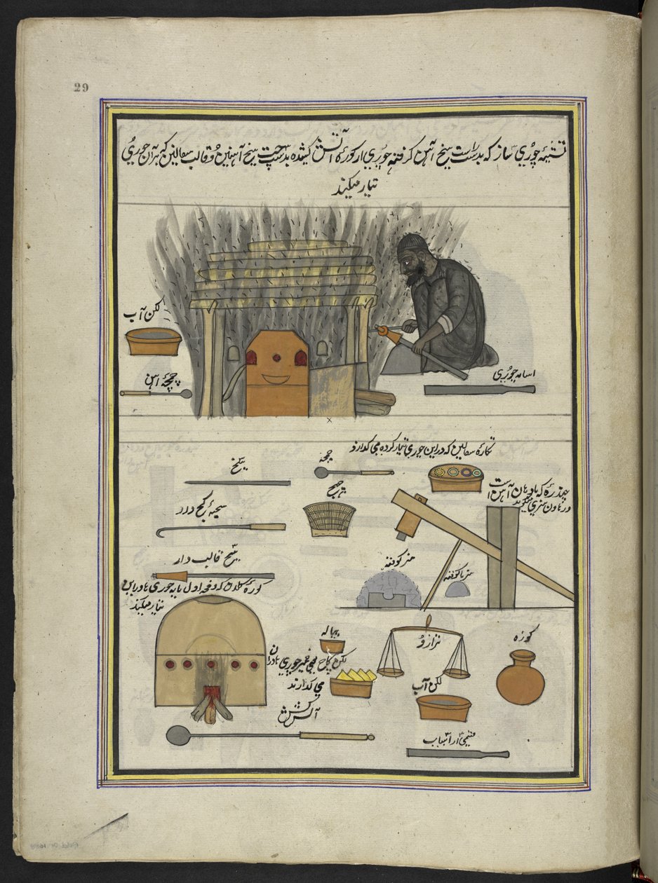 Fabbricante di braccialetti, 86 disegni rilegati in un volume che raffigura mestieri e occupazioni in Kashmir, artigiani al lavoro con i loro strumenti e attrezzature, da un artista del Kashmir, probabilmente a Srinagar, c.1850-60 da Indian School