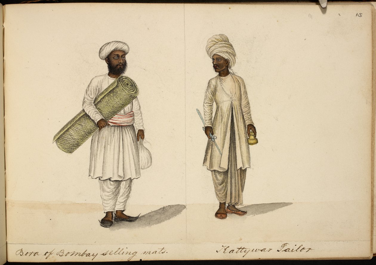 Venditore di stuoie Bohori; sarto di Kathiawar da Indian School