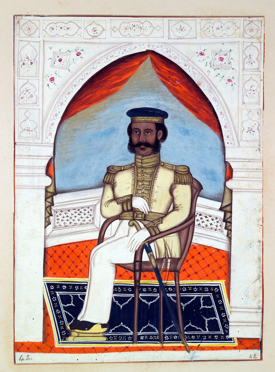 Colonnello Dhunkal Singh, dal Regno del Punjab, i suoi Sovrani e Capi, volume II, un volume di 30 studi ad acquerello di un artista indiano non identificato, c.1840 da Indian School