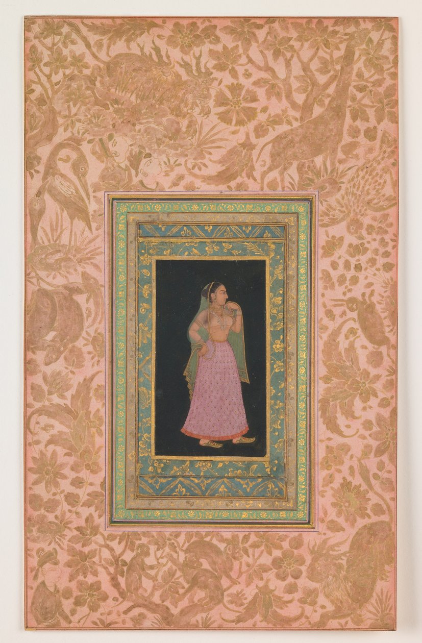 Dama di corte, dinastia Mughal, regno di Aurangzeb, 1660-1700 circa (inchiostro e acquerello su carta) da Indian School
