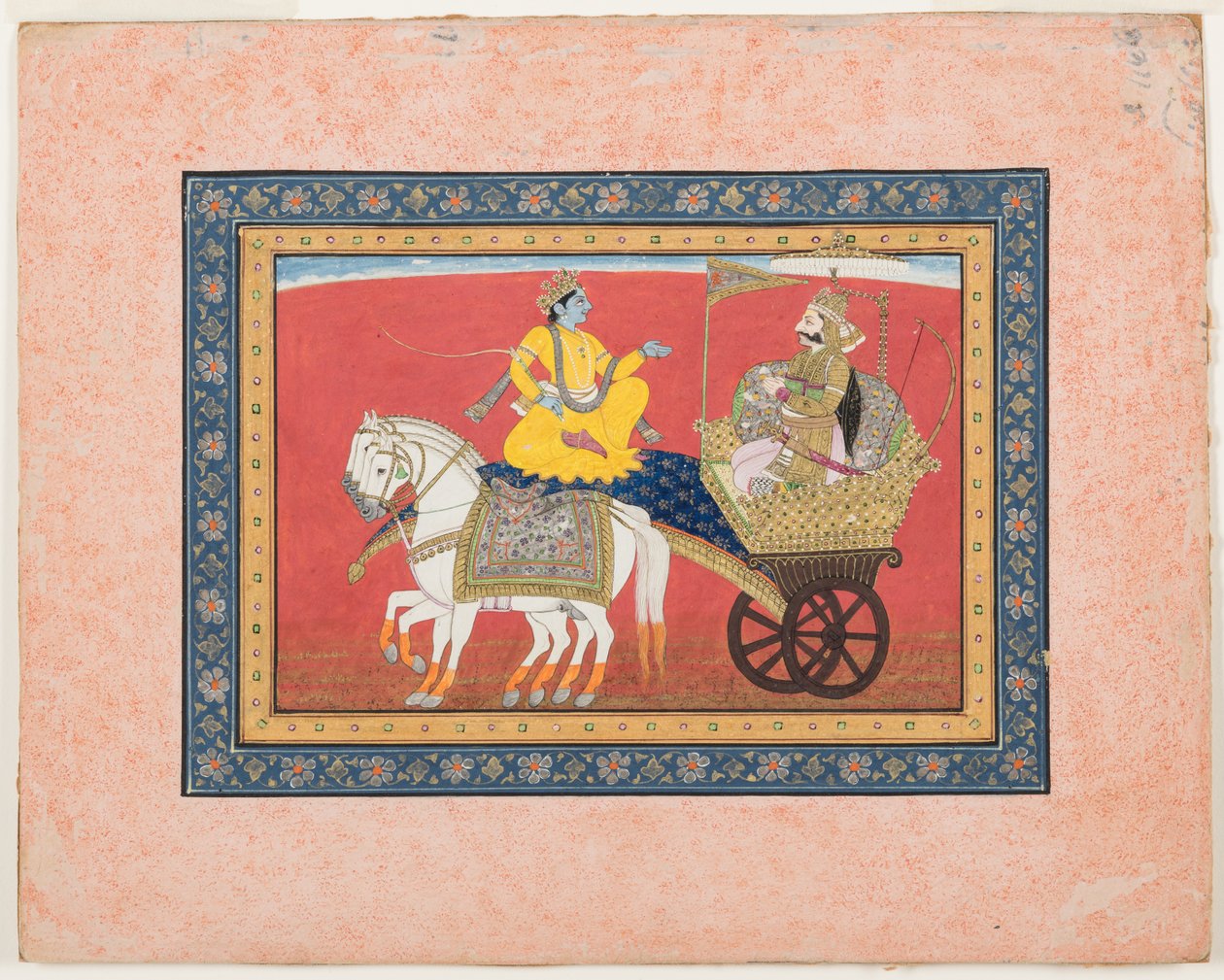 Dialogo tra Krishna e Arjuna sul campo di battaglia di Kurukshetra da Indian School