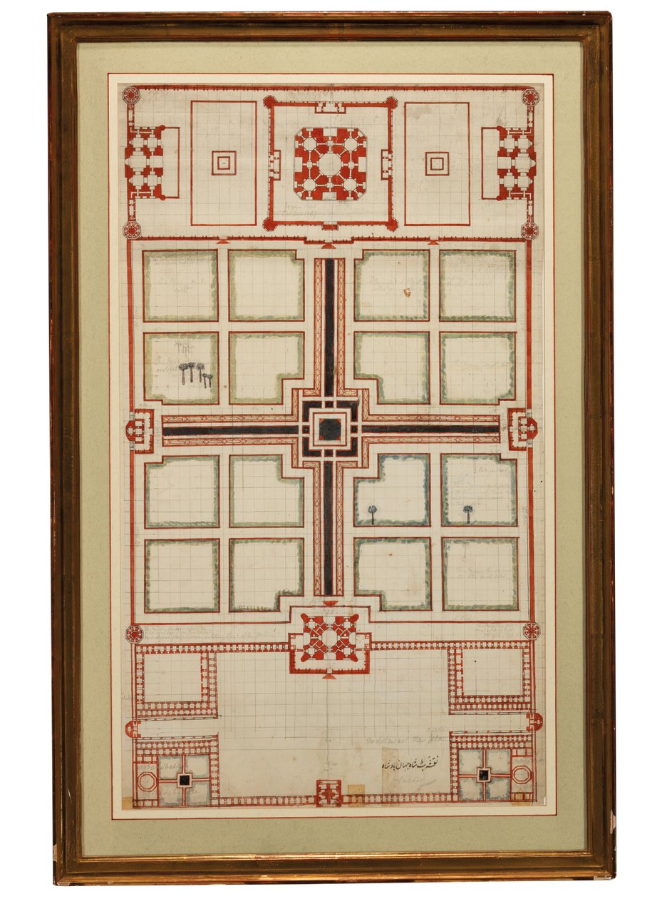 Primo piano schematico dei giardini del Taj Mahal, Agra, India del Nord, c.1805 da Indian School