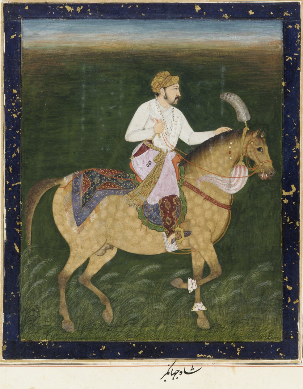 Ritratto equestre di Jahangir, foglio di album staccato con pittura, c.1900 da Indian School