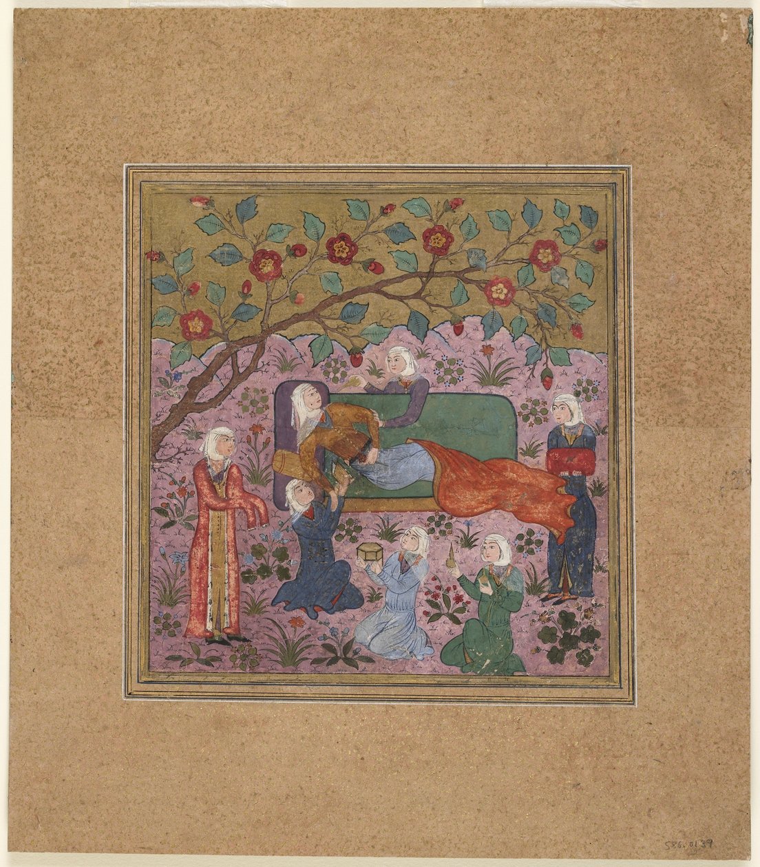Foglio da uno Shahnama (Libro dei Re) di Firdawsi; Una Donna Distesa Circondata da Attendants da Indian School