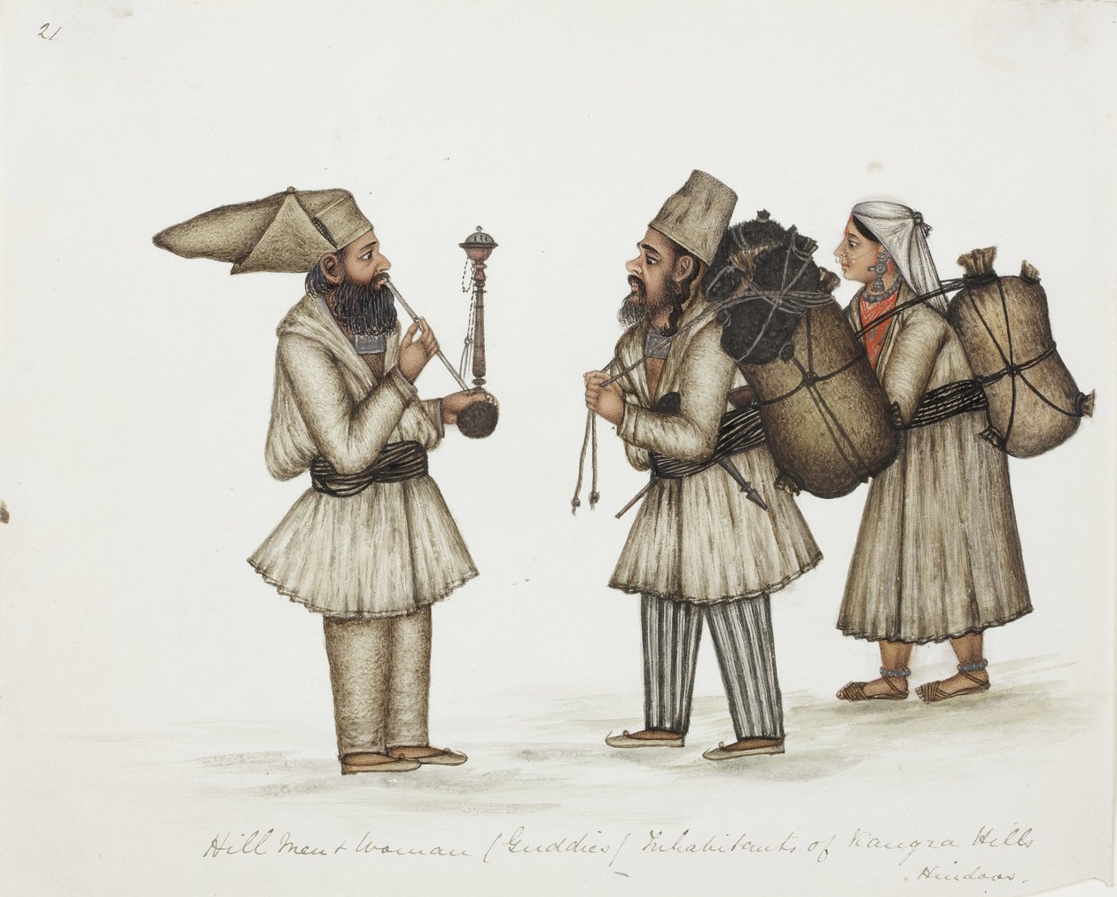 Uomini e donne delle colline (Guddies) abitanti delle colline di Kangra, Hindoos, c.1840 da Indian School