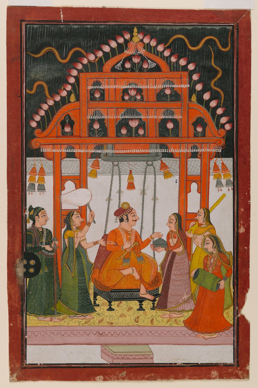 Hindola Raga, pagina da una serie Ragamala dispersa, c.1830 da Indian School