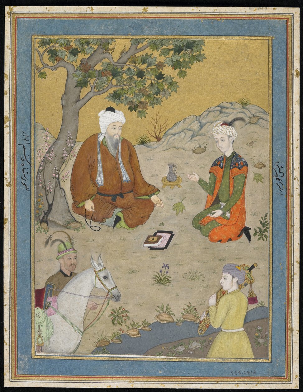 Santo uomo con principe e attendenti, foglio di album staccato con pittura, c.1900 da Indian School