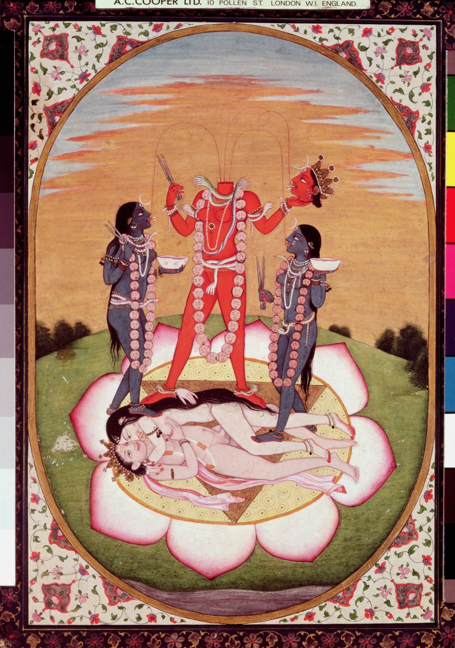 Icona di Chinnamasta, la Mahavidya che sorge dai corpi uniti della Coppia Originaria, Kangra, c.1800 da Indian School