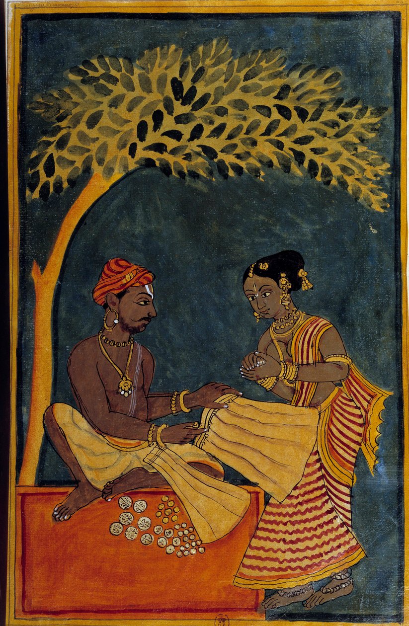 Arte indiana: un mercante di tessuti. Acquerello intorno al 1760. Parigi, B.N. da Indian School