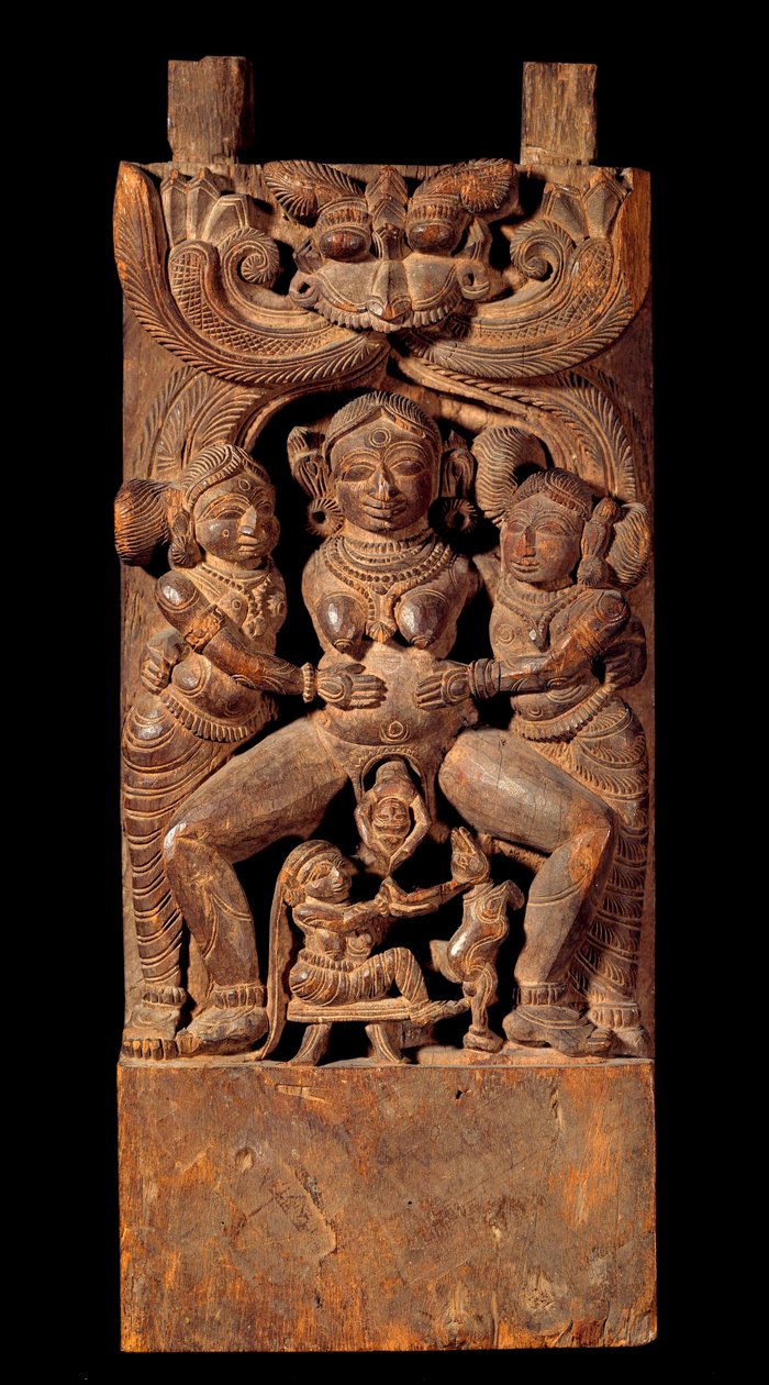 Arte indiana: rappresentazione di Mahamai, dea madre, che dà alla luce da Indian School