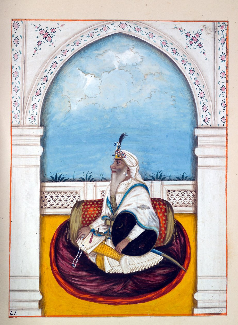 Jemadar Khushyal Singh, dal Regno del Punjab, i suoi Sovrani e Capi, volume II, un volume di 30 studi ad acquerello di un artista indiano non identificato, c.1840 da Indian School