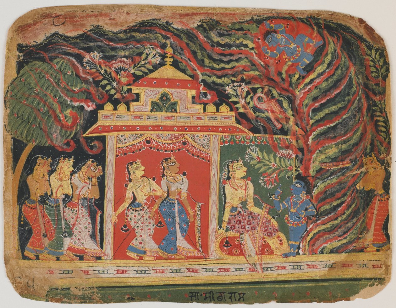 Krishna portato via dal Demone del Vortice, dal Bhagavata Purana, c.1520-30 da Indian School