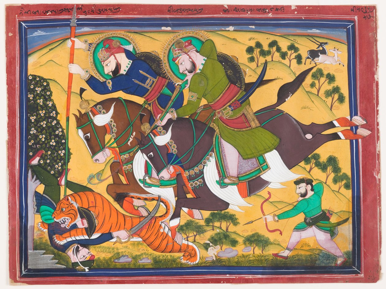 Maharaja Ram Singh caccia una tigre, secondo quarto del XIX secolo da Indian School