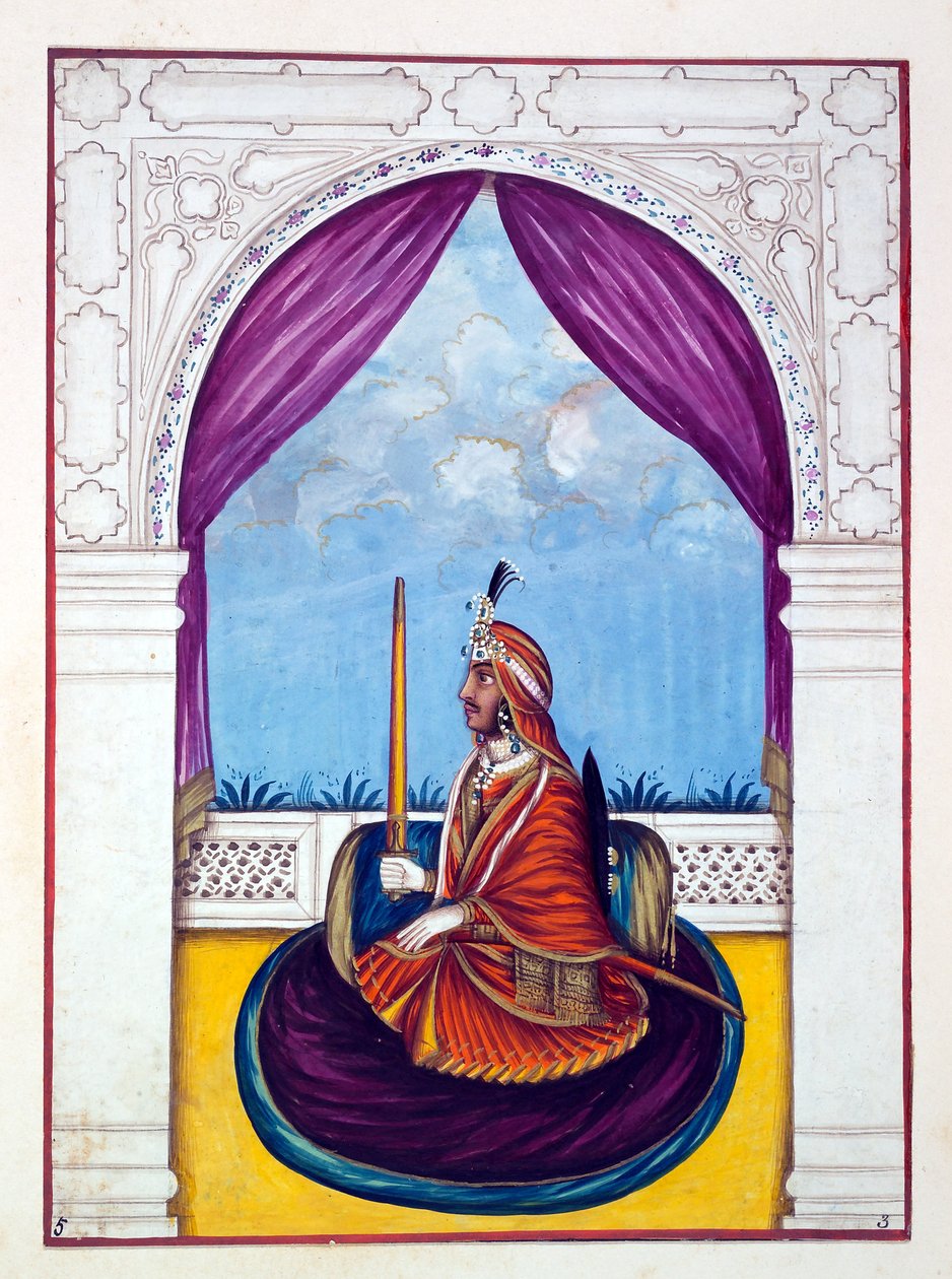 Maharajah Nao Nihal Singh, dal Regno del Punjab, i suoi Sovrani e Capi, volume I, un volume di 27 studi ad acquerello di un artista indiano non identificato, c.1840 da Indian School