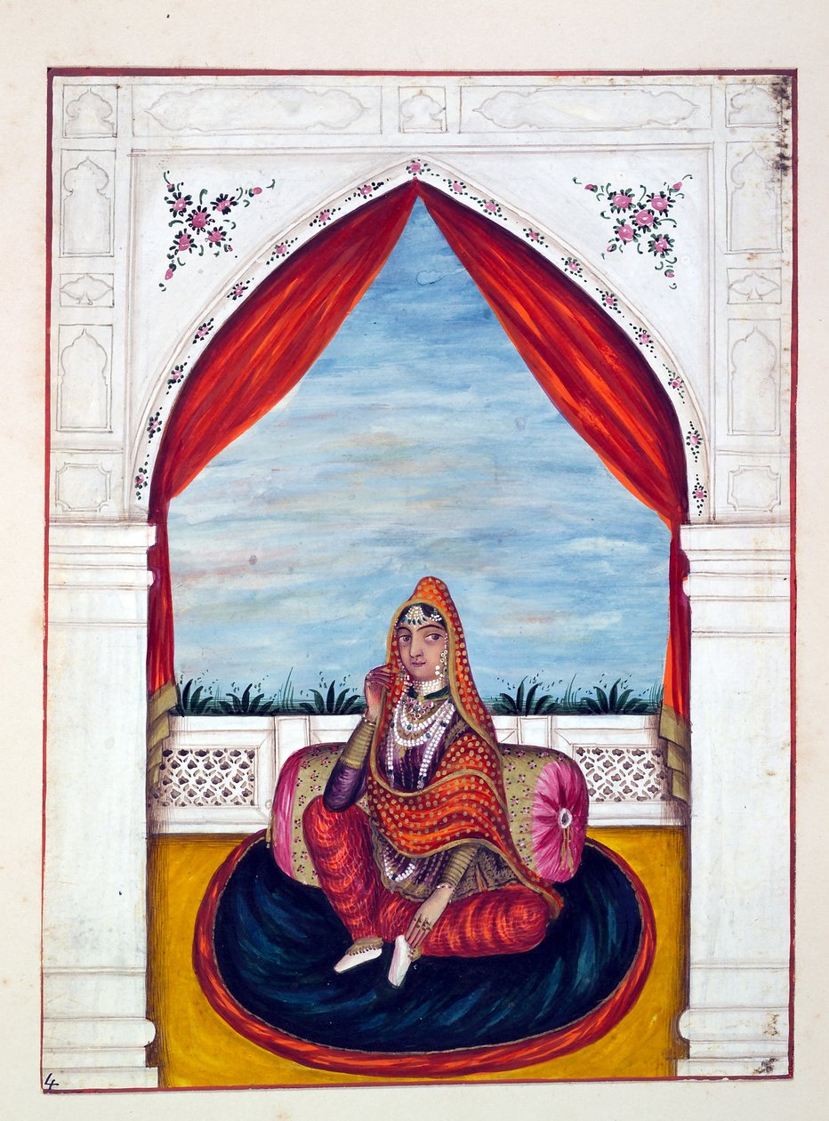 Maharani Chand Kaur, dal Regno del Punjab, i suoi Sovrani e Capi, volume I, un volume di 27 studi ad acquerello di un artista indiano non identificato, c.1840 da Indian School