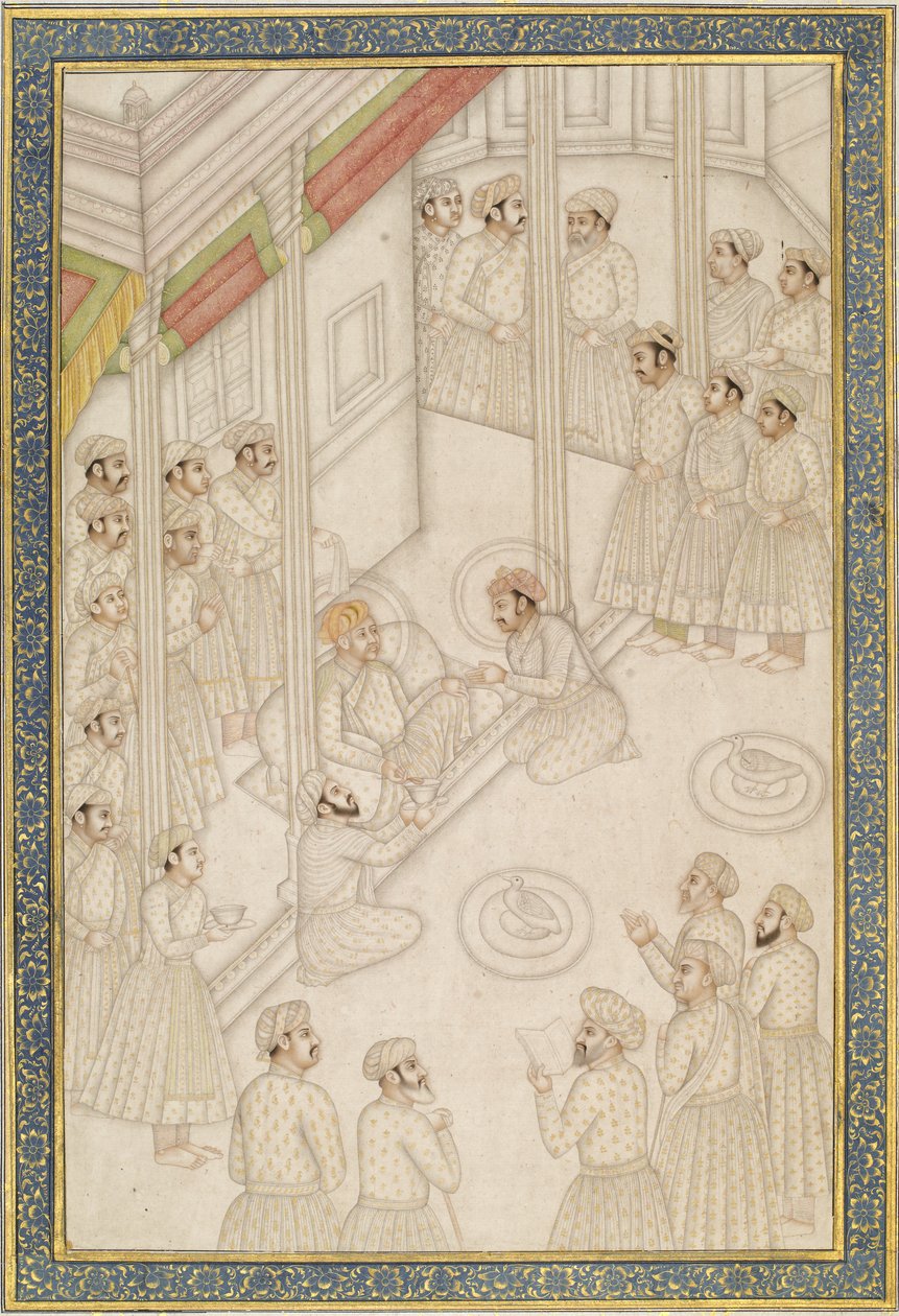 Imperatore Mughal Akbar che tiene corte durante la sua ultima malattia, metà del XVIII secolo da Indian School