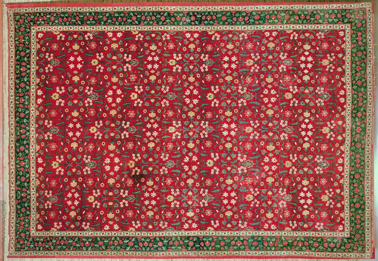 Tappeto Mughal con disegno a fiori e reticolo, Nord Indiano da Indian School