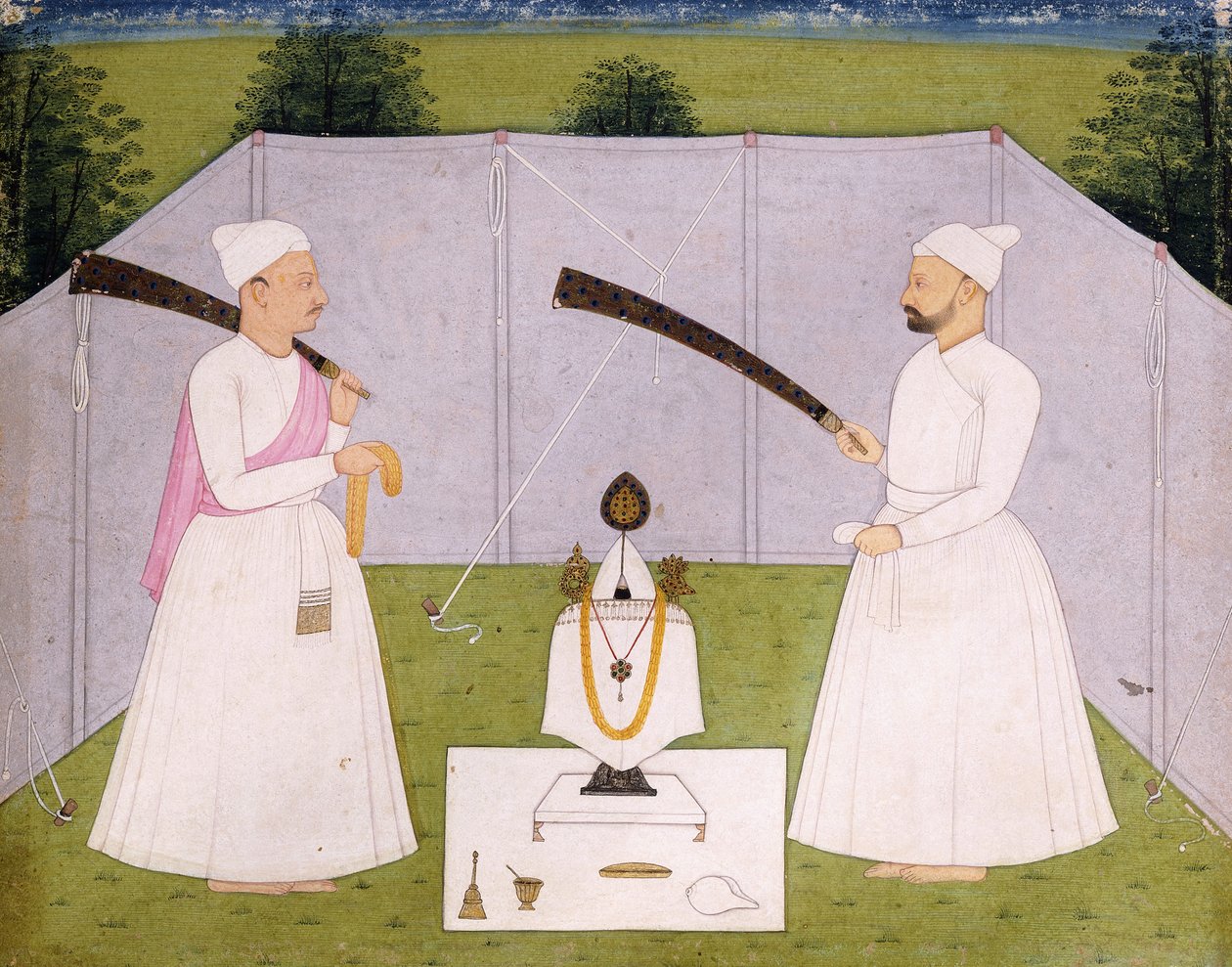 Pandit che assistono al santuario personale di Balwant Singh da Indian School