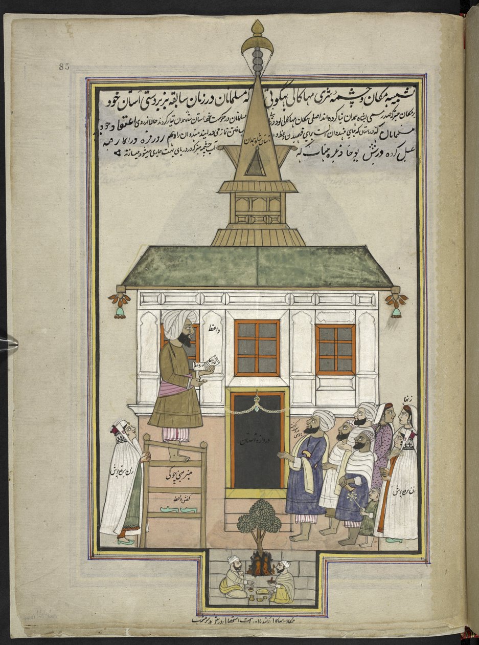 Predicatore e fedeli alla moschea di legno di Shah Hamadan, Srinagar, originariamente il santuario di Mahakali Bhagwati da Indian School