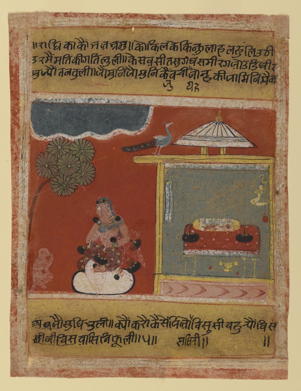 Radha che sospira per il suo amato, pagina da una serie datata Rasikapriya, 1634 da Indian School