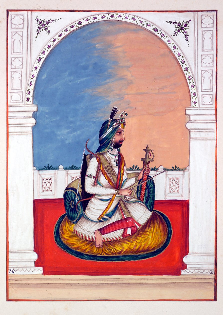 Rajah Hira Singh, dal Regno del Punjab, i suoi Sovrani e Capi, volume I, un volume di 27 studi ad acquerello di un artista indiano non identificato, c.1840 da Indian School