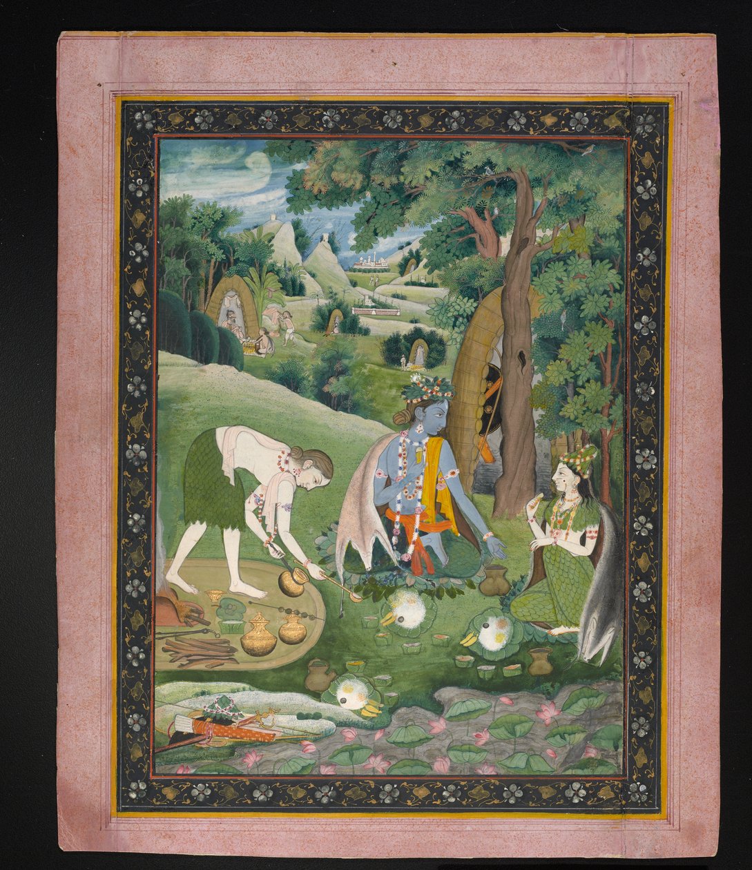 Rama, Lakshmana e Sita che cucinano e mangiano nel deserto, c.1820 da Indian School