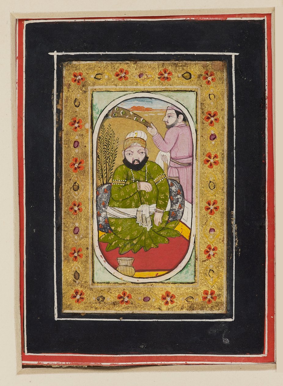 Sovrano con un jama verde assistito da un portatore di morchal da Indian School