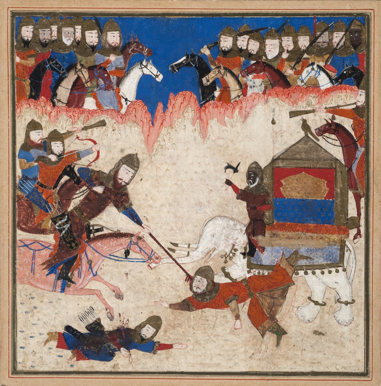 Rustam cattura il Khaqan della Cina e lo tira giù dal suo elefante, c.1450 da Indian School