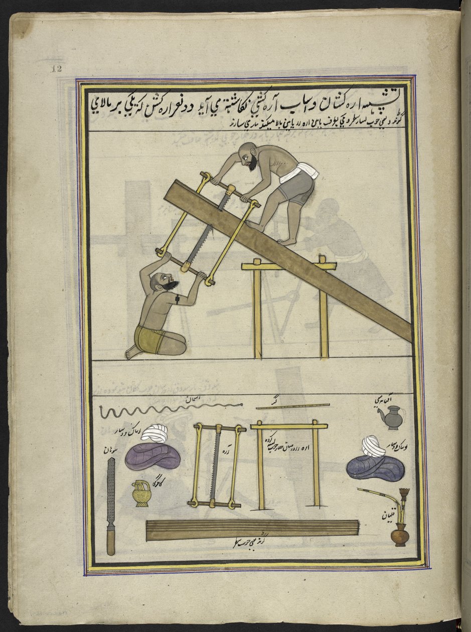Segantini, 86 disegni rilegati in un volume che raffigura mestieri e occupazioni in Kashmir, Artigiani al lavoro con i loro strumenti e attrezzature, da un artista del Kashmir, probabilmente a Srinagar, c.1850-60 da Indian School