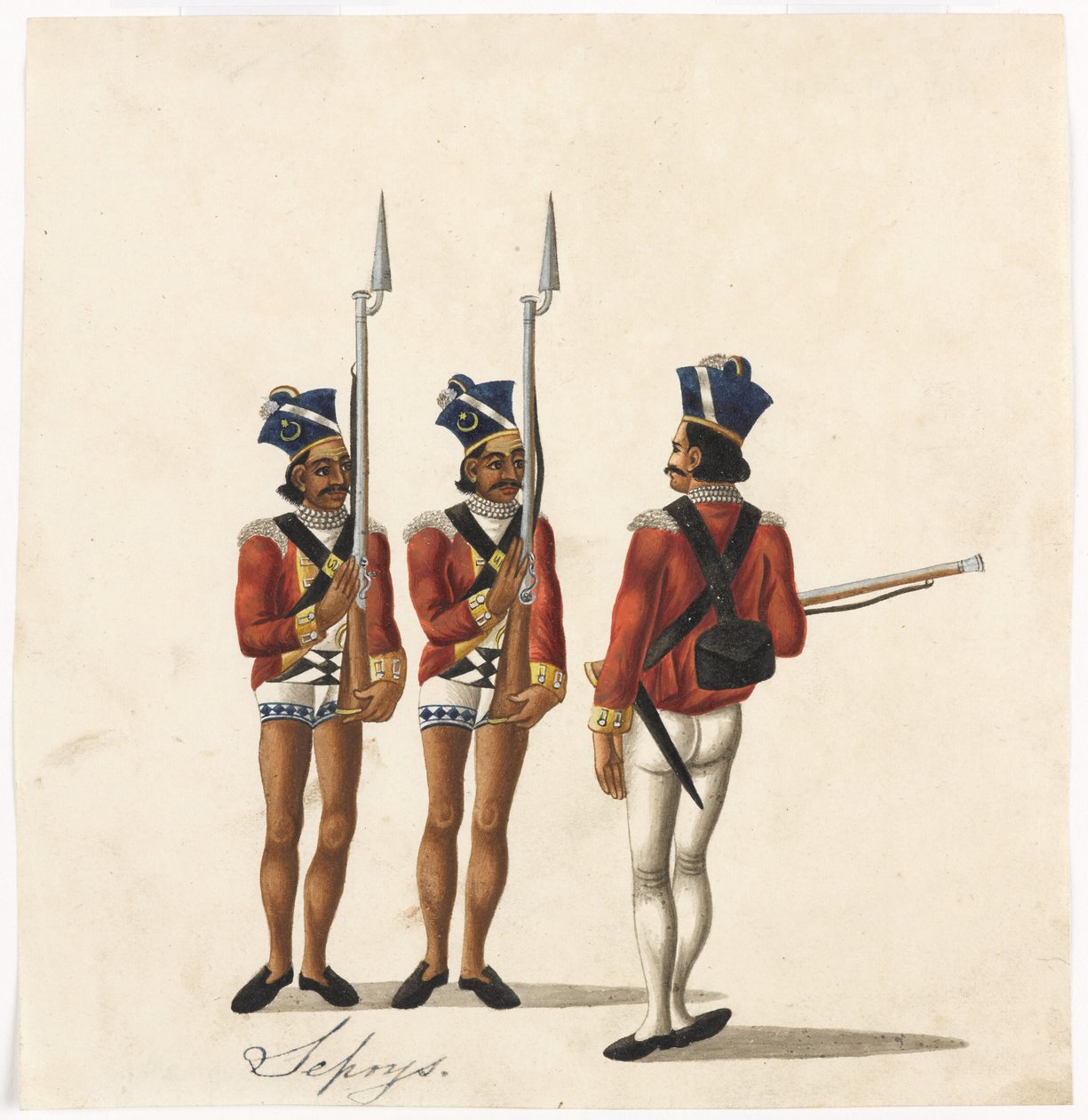 Sepoy e un ufficiale indiano, esercito del Bengala, c.1815 da Indian School
