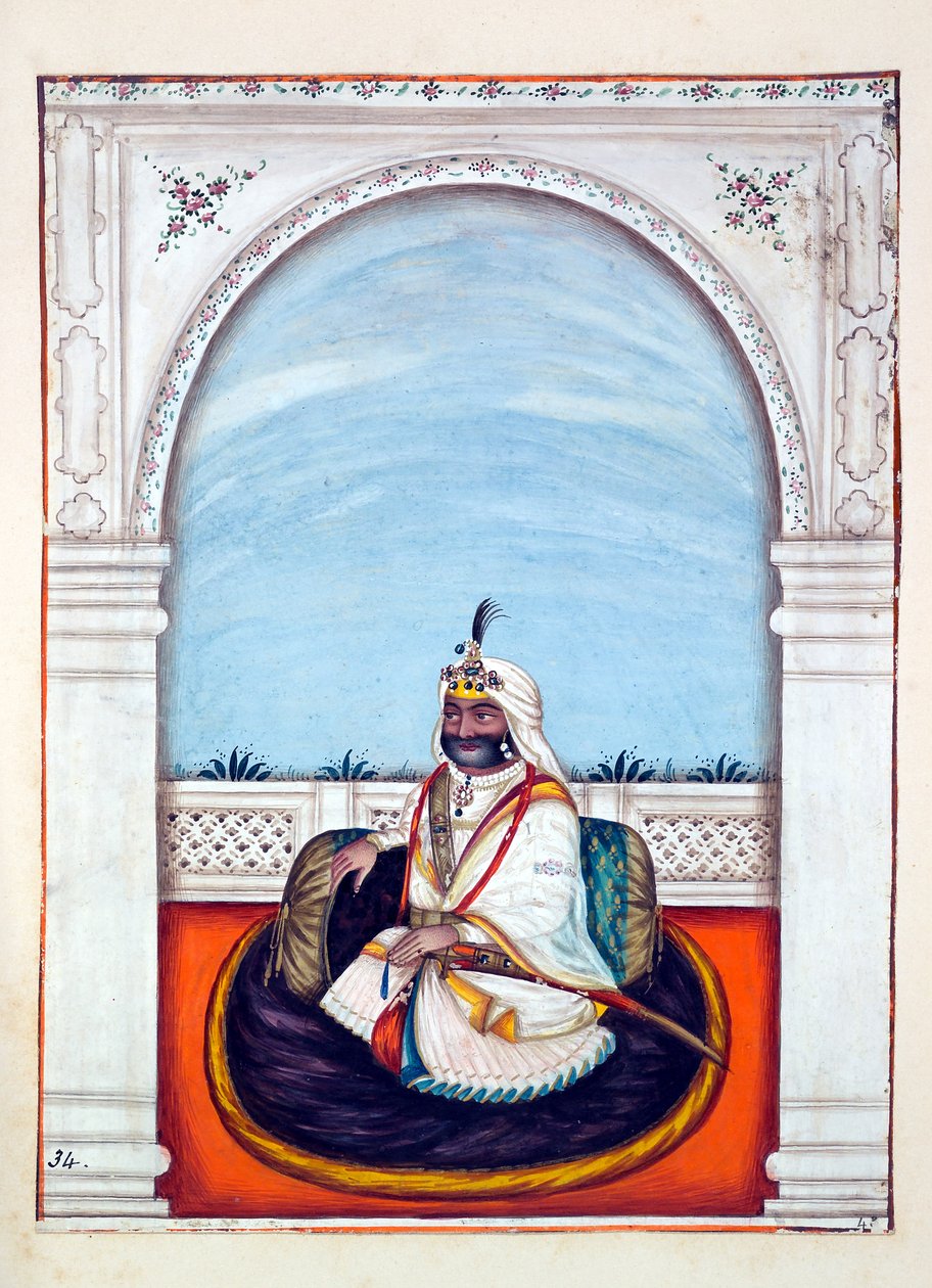 Sirdar Lehna Singh (Majithia), dal Regno del Punjab, i suoi Sovrani e Capi, volume II, un volume di 30 studi ad acquerello di un artista indiano non identificato, c.1840 da Indian School