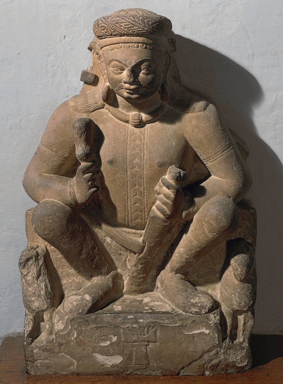 Surya, dio del sole. Scultura in arenaria rossa da Indian School