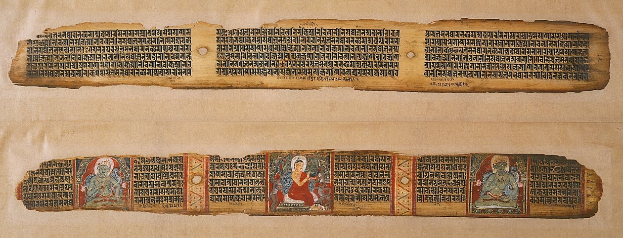 Il Buddha distribuisce miele, da un manoscritto Prajnaparamita, Bengala Occidentale da Indian School