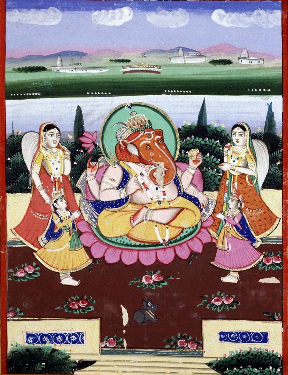 La divinità Ganesha, figlia di Shiva e Parvati. Stampa popolare indiana del XIX secolo da Indian School