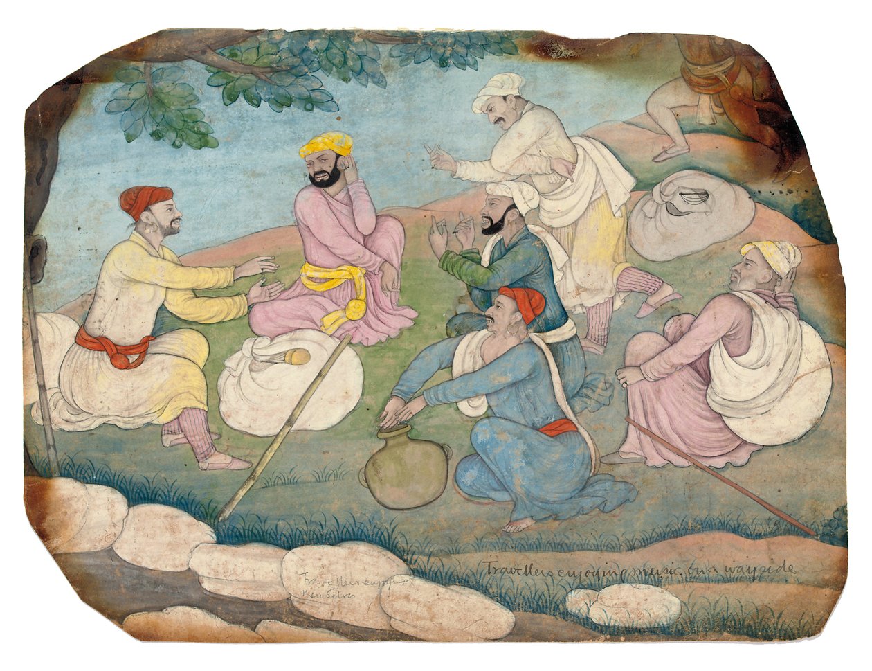 Viaggiatori che si godono la musica lungo la strada, metà del XVIII secolo da Indian School