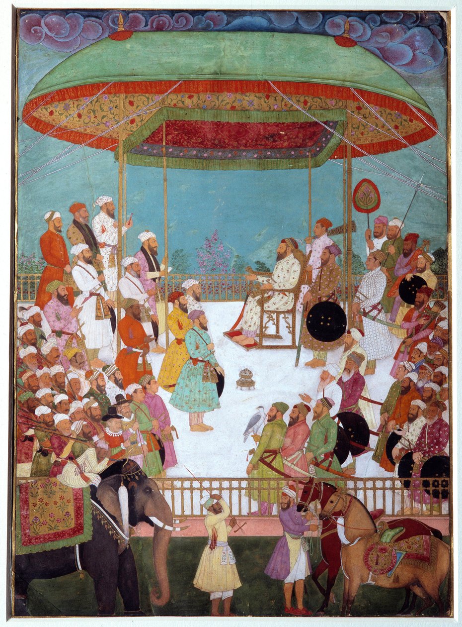 Due portoghesi alla corte di un visir. Miniatura indiana del 17° secolo. Università di Oxford, Inghilterra da Indian School