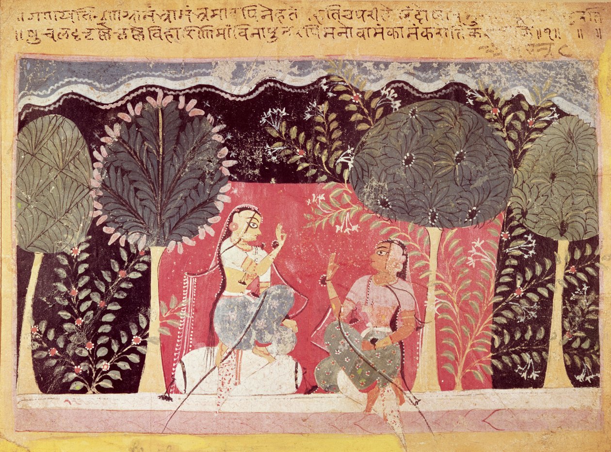 Due principi in un giardino, dal Gita Govinda da Indian School