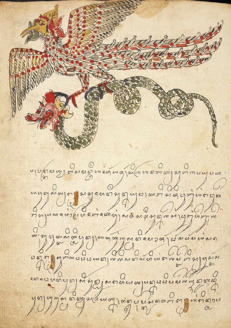 Una creatura volante che trasporta un serpente, illustrazione da 