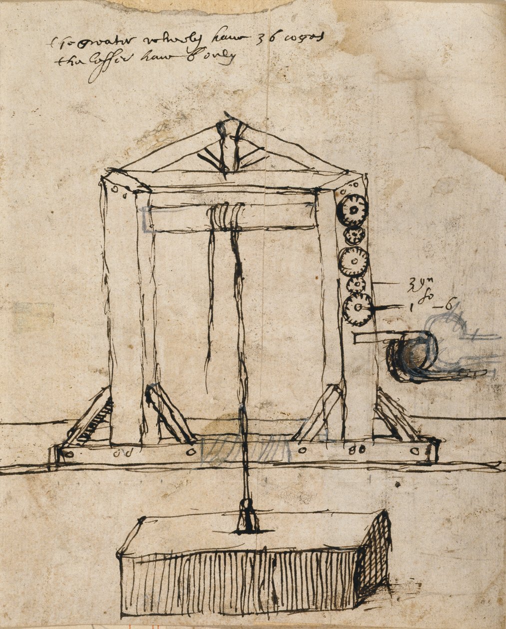 Diagramma per una puleggia che solleva la muratura da Inigo Jones