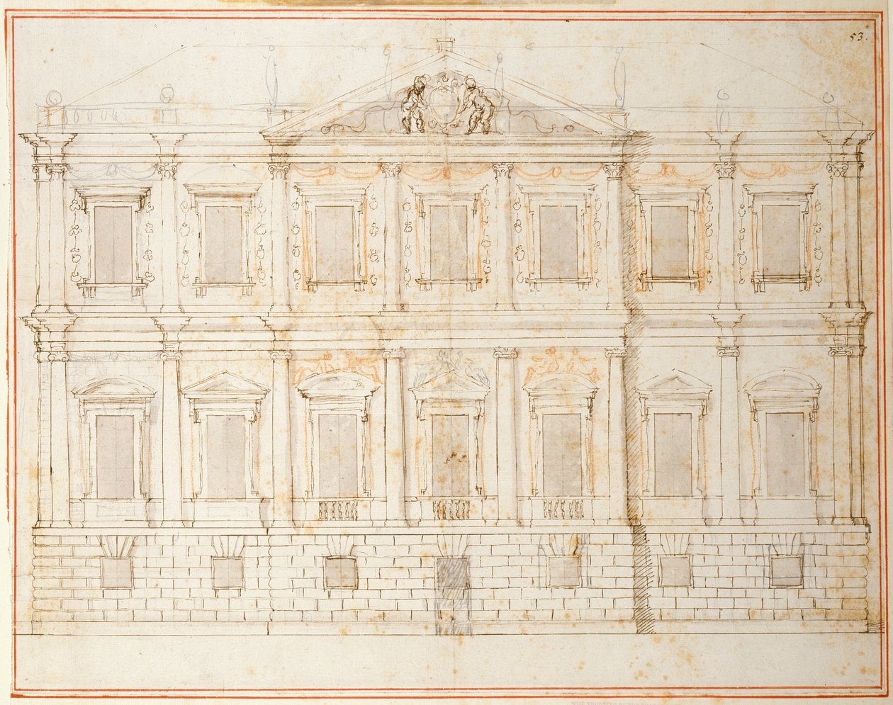 Elevazione del penultimo progetto per la Banqueting House, Whitehall, c.1619 da Inigo Jones
