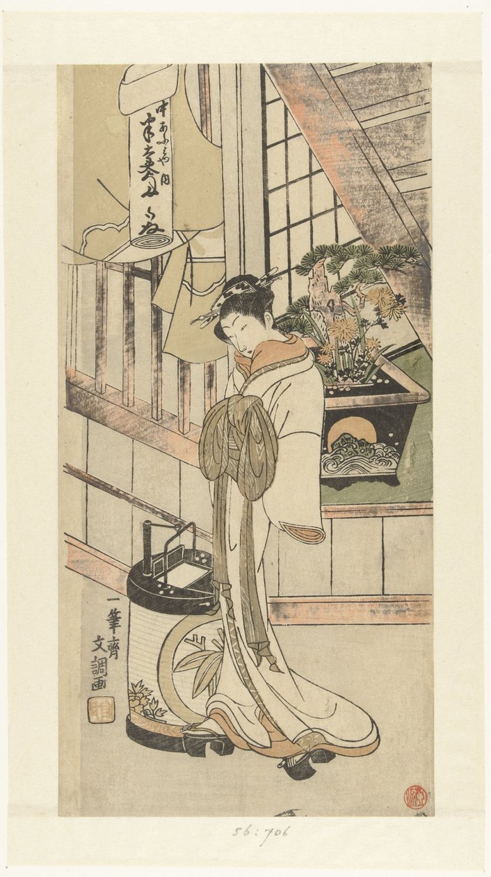 Cortigiana Handayu della casa Naka-omi da Ippitsusai Bunchō