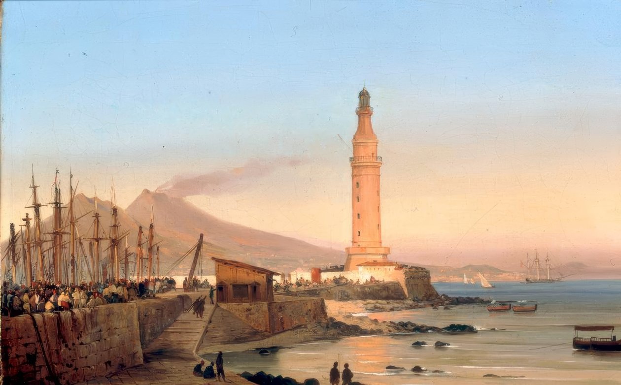 Vista del faro di Santa Lucia a Napoli da Ippolito Caffi