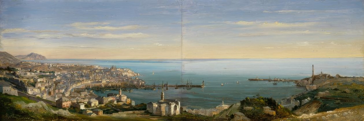 Veduta di Genova con il porto da Ippolito Caffi