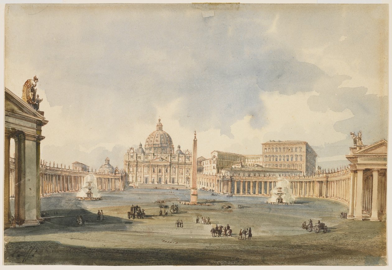Veduta di Piazza San Pietro e Basilica a Roma, c. 1846 da Ippolito Caffi