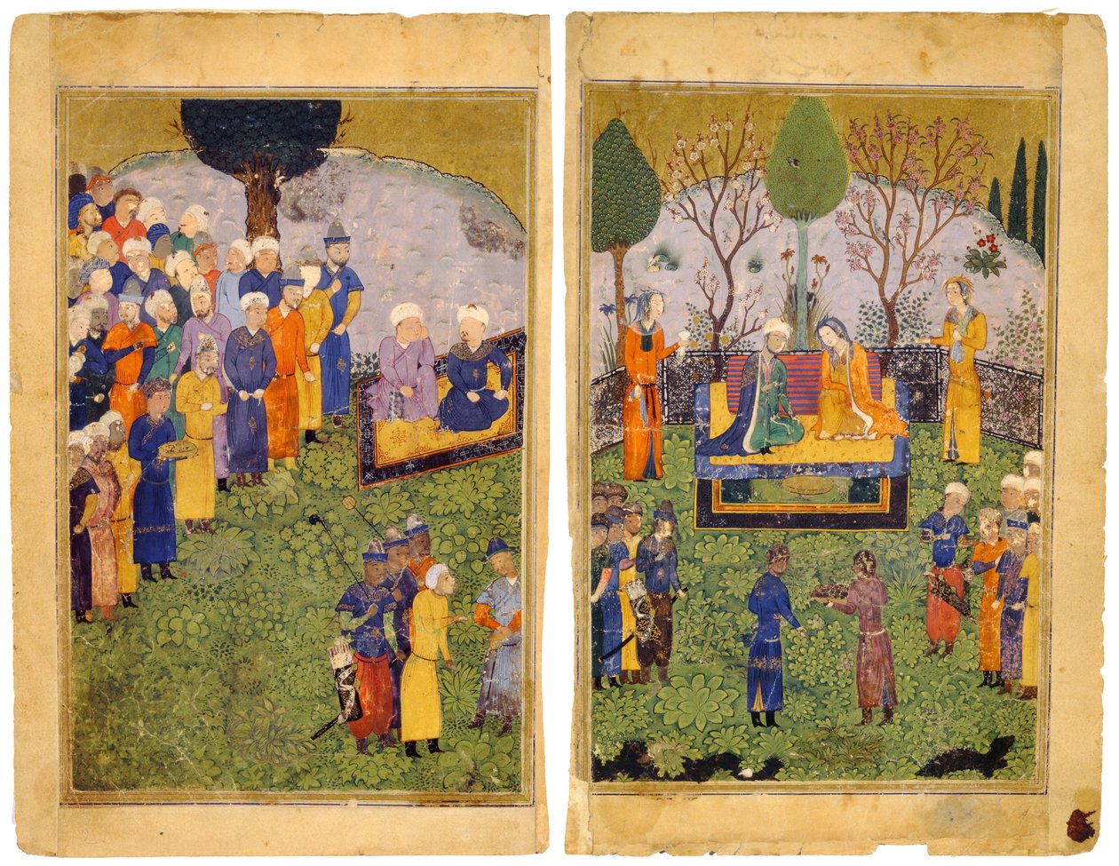 Una coppia principesca con cortigiani in un giardino. Dal Libro dei Re Shahnama da Iranian Master