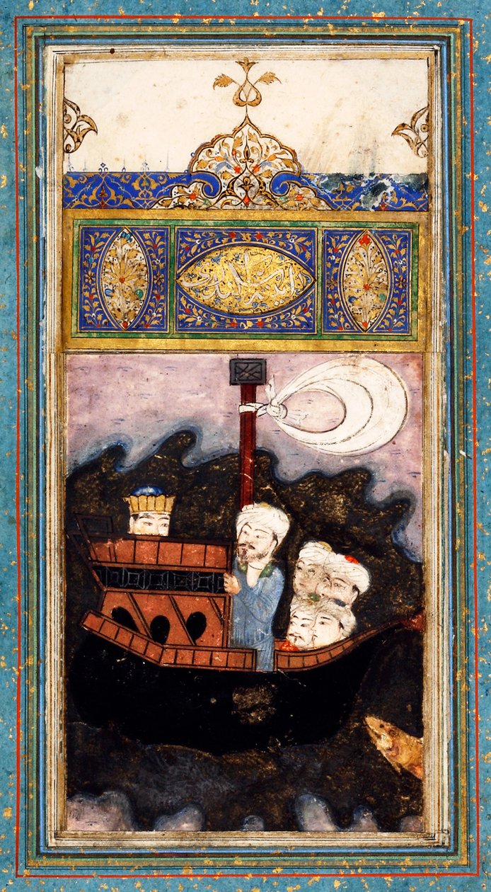 Nave mercantile attaccata dai pirati. Da Aina-i Iskandari Specchio di Alessandro Magno di Amir Khusr da Iranian Master