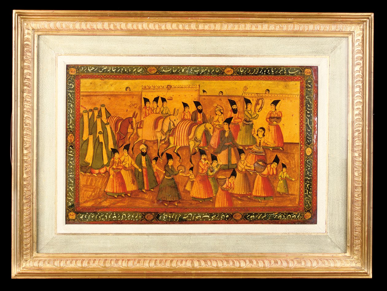 Uno di un paio di pannelli dipinti, Qajar Iran da Iranian School