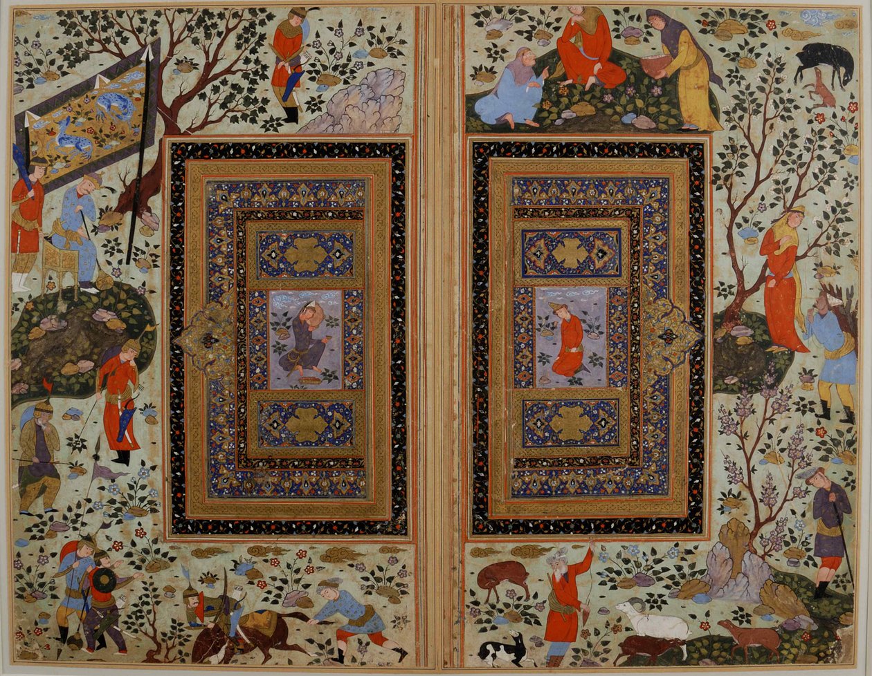 Doppia pagina. Iran, Isfahan da Iranian master.