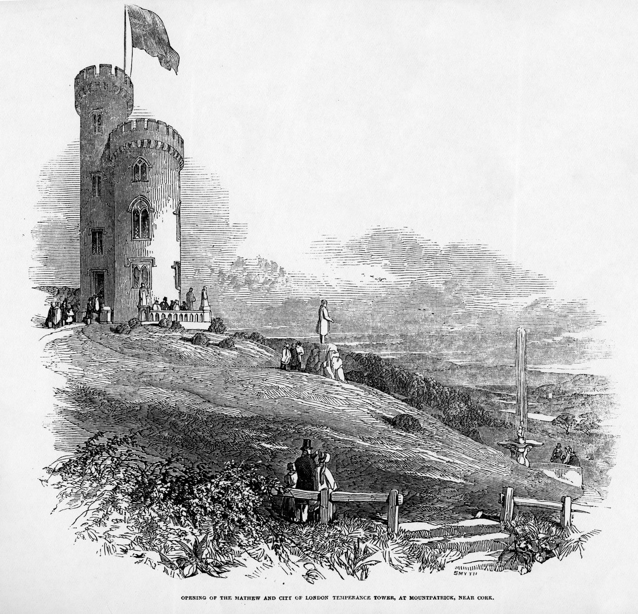 Inaugurazione della Torre della Temperanza di Mathew e della Città di Londra, a Mount Patrick, vicino a Cork, 1846 da Irish School